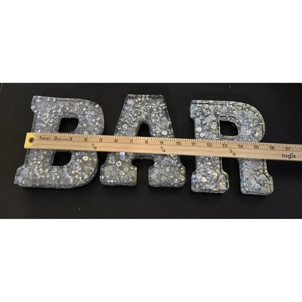 Handmade Resin BAR Sign Sparkle Glitter Decor Heavy Statement Piece‎